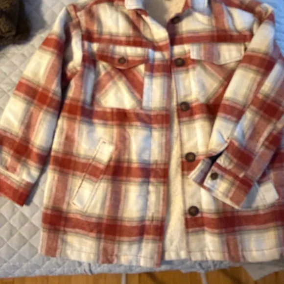 Love Tree Red and White Plaid Utility Jacket - Picture 1 of 1